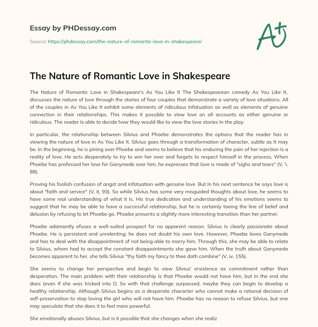 The Nature of Romantic Love in Shakespeare essay