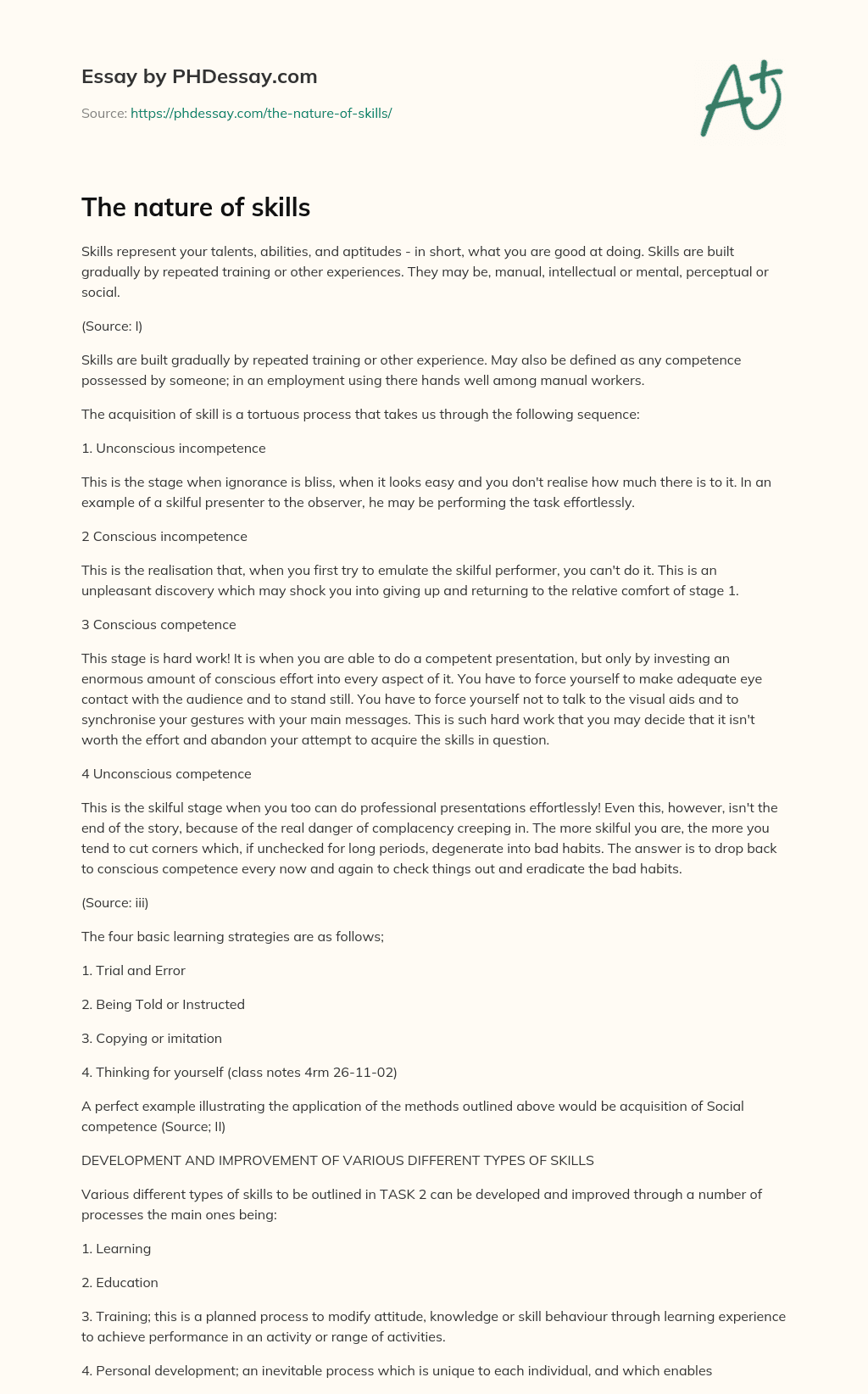 The nature of skills essay