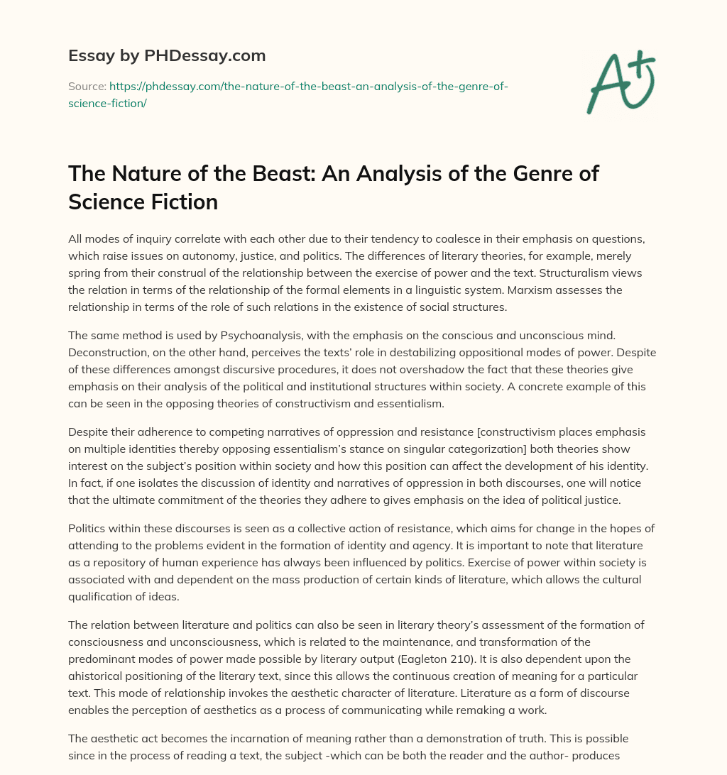 The Nature of the Beast: An Analysis of the Genre of Science Fiction essay