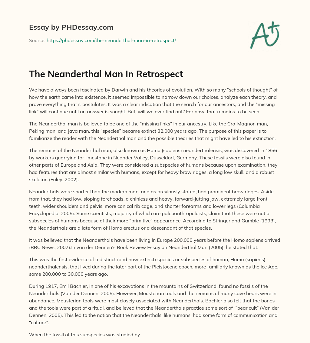 The Neanderthal Man In Retrospect essay