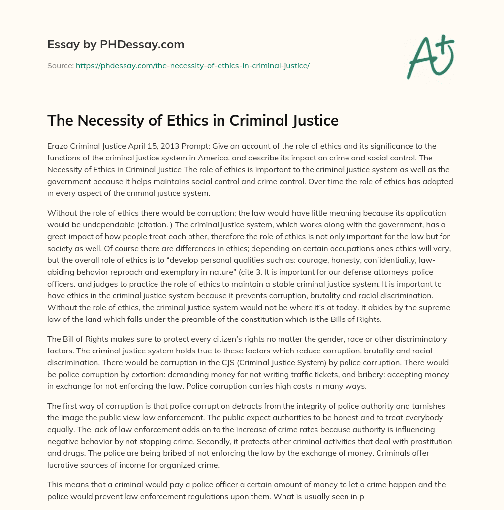 The Necessity of Ethics in Criminal Justice essay