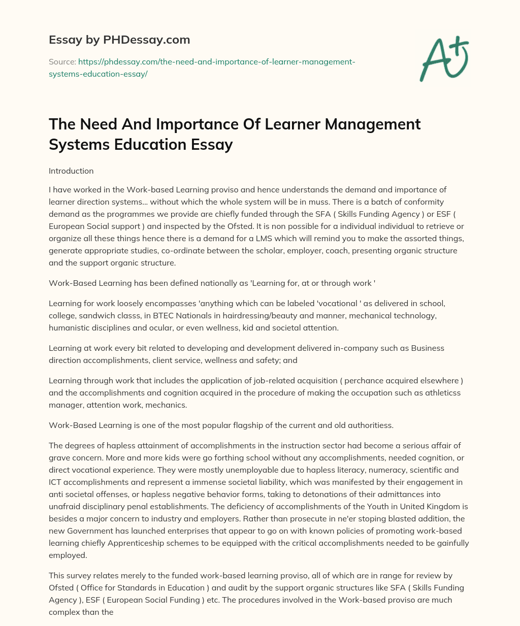 The Need And Importance Of Learner Management Systems Education Essay essay
