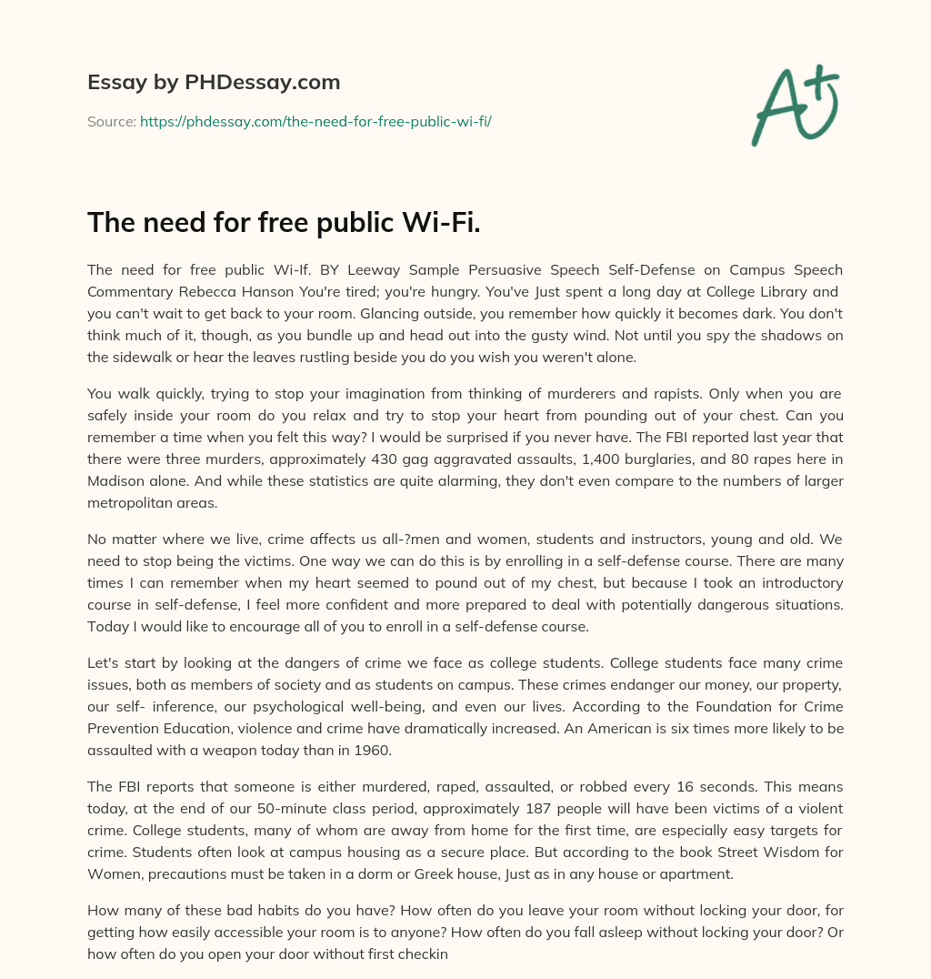 The need for free public Wi-Fi. essay
