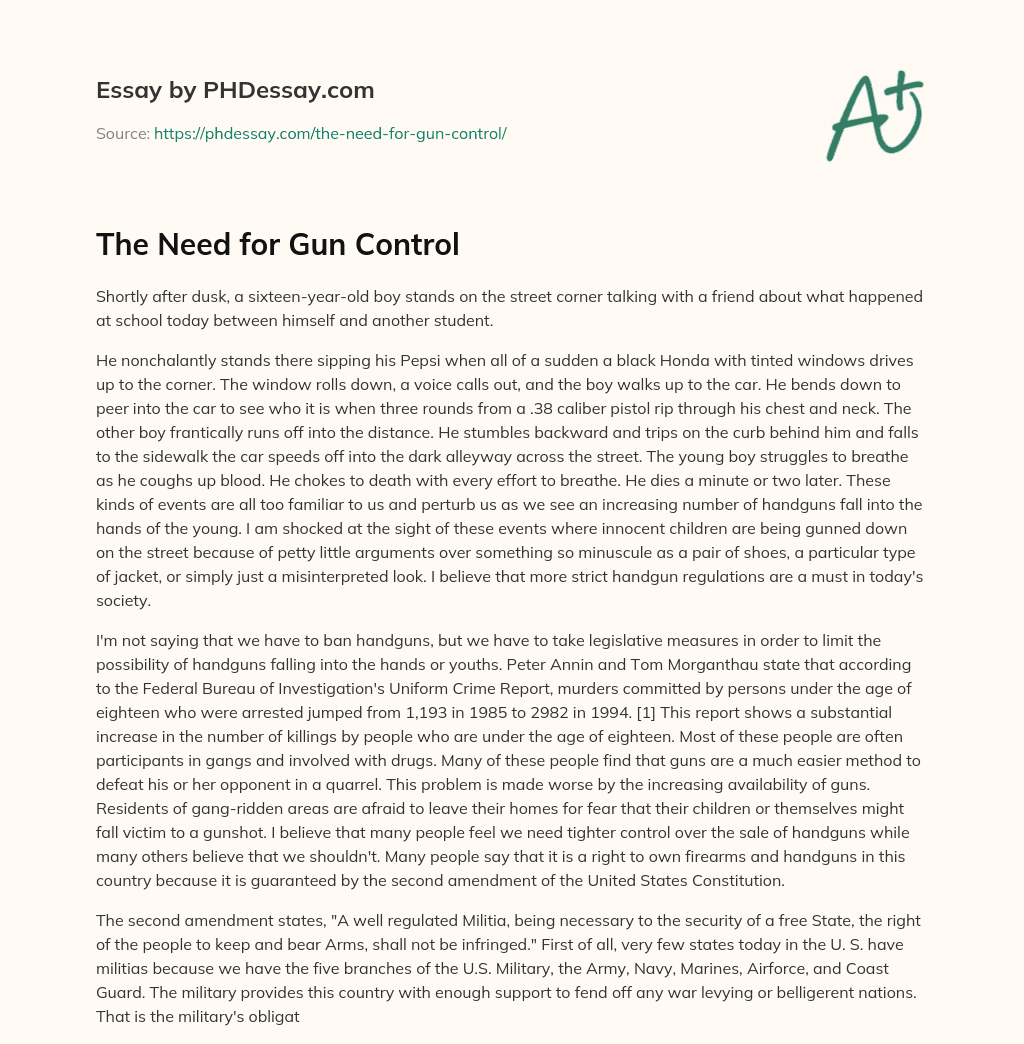 The Need for Gun Control essay