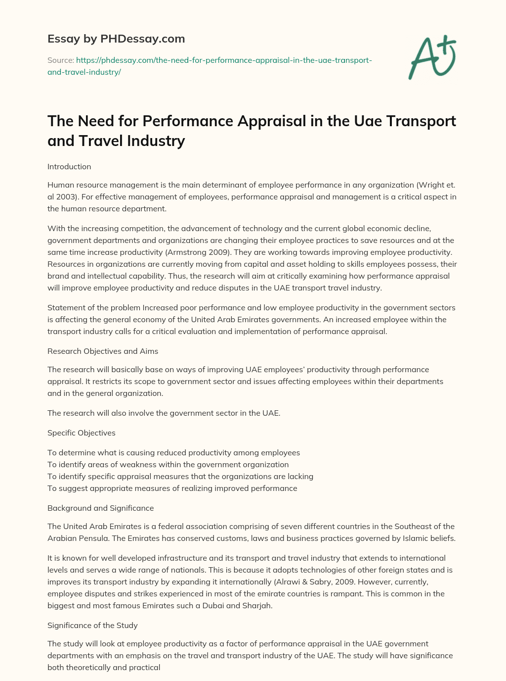 The Need for Performance Appraisal in the Uae Transport and Travel Industry essay
