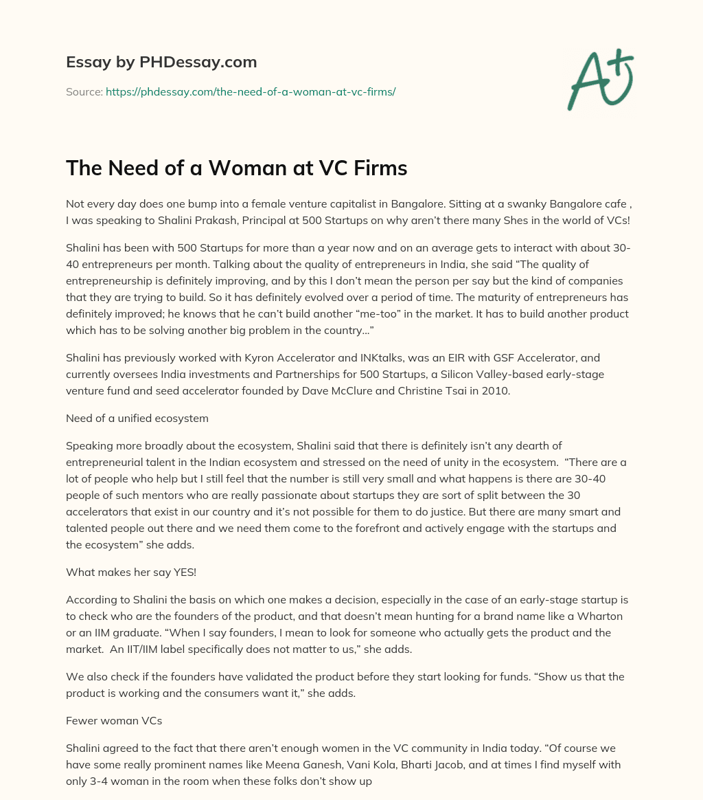 The Need of a Woman at VC Firms essay