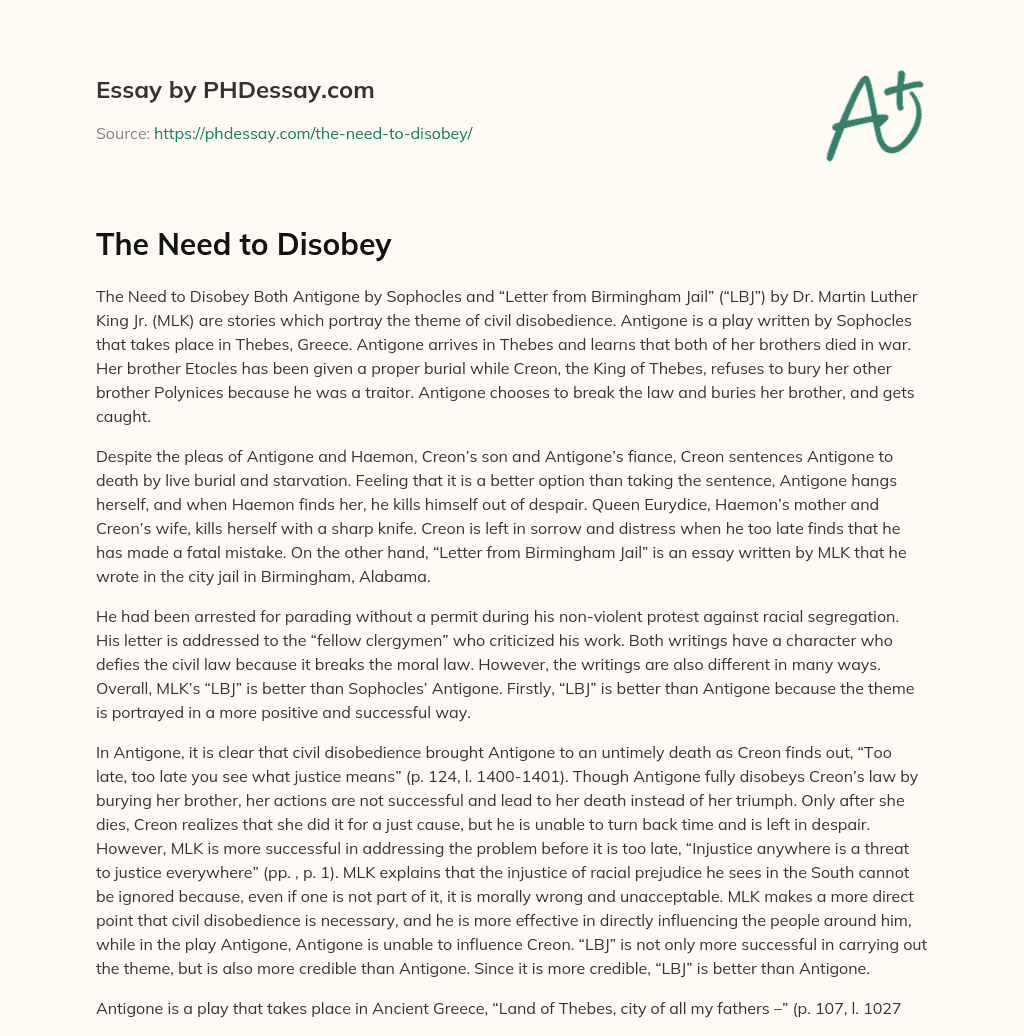 The Need to Disobey essay