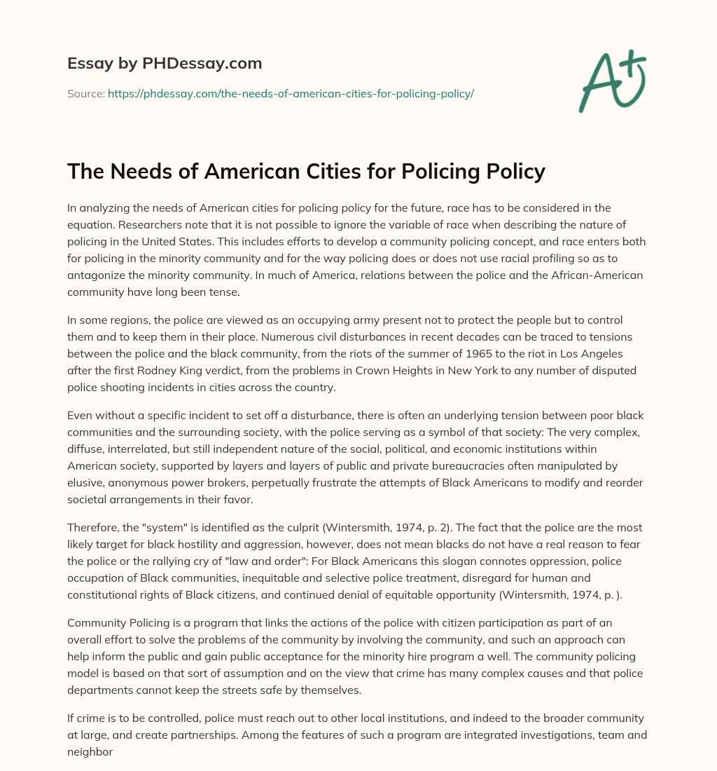 The Needs of American Cities for Policing Policy essay