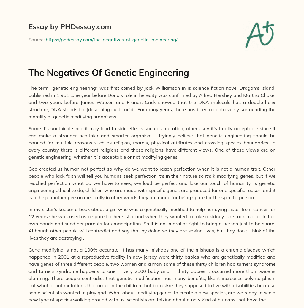 The Negatives Of Genetic Engineering essay