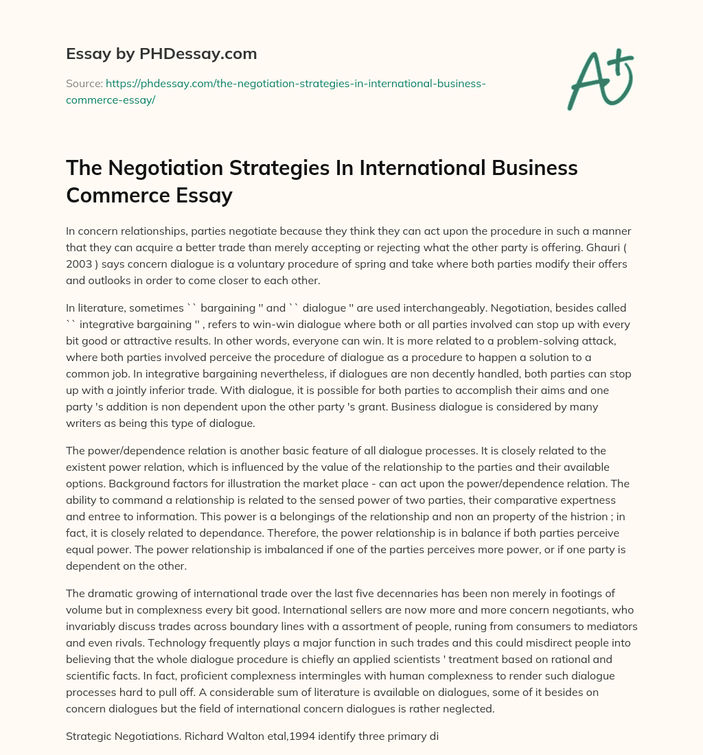The Negotiation Strategies In International Business Commerce Essay essay