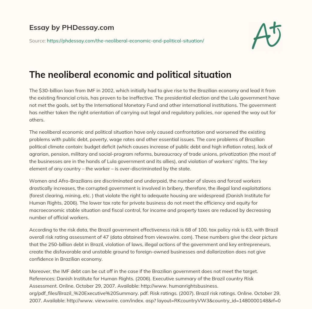 The neoliberal economic and political situation essay