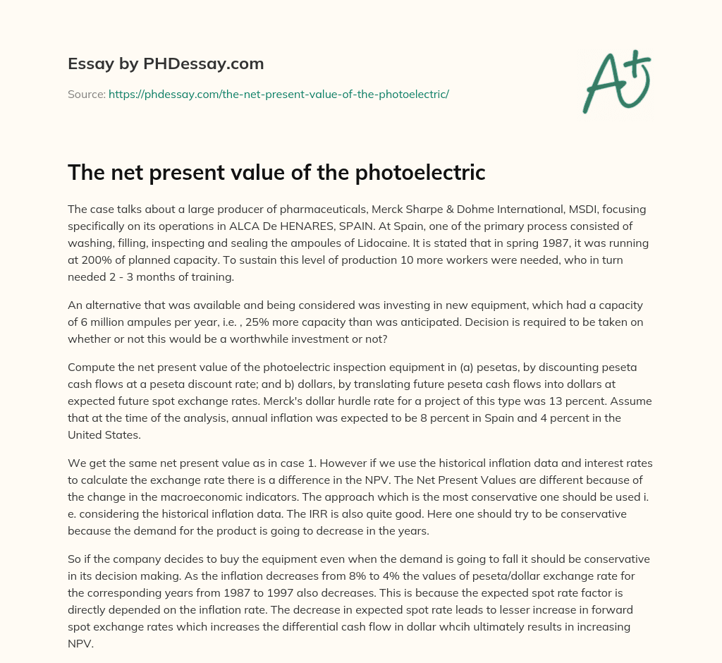The net present value of the photoelectric essay