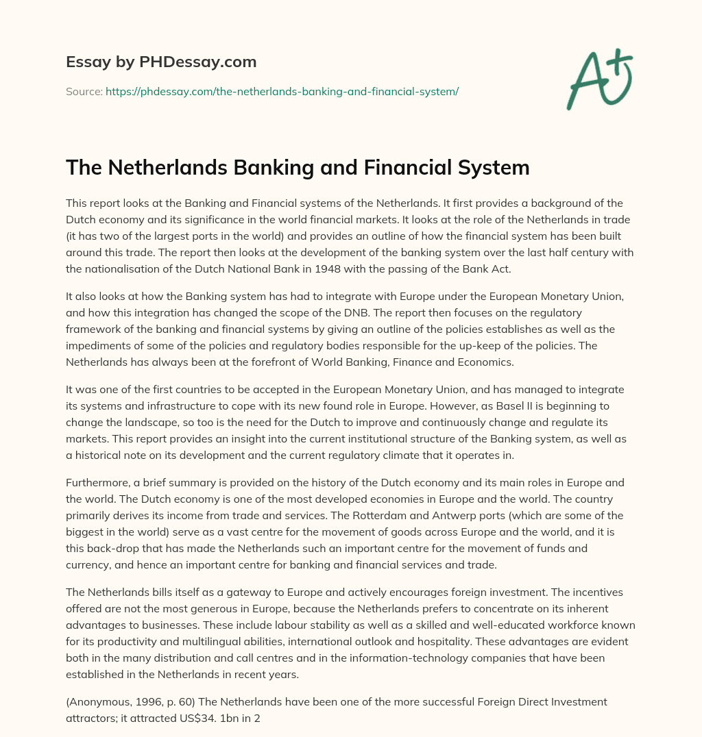 The Netherlands Banking and Financial System essay