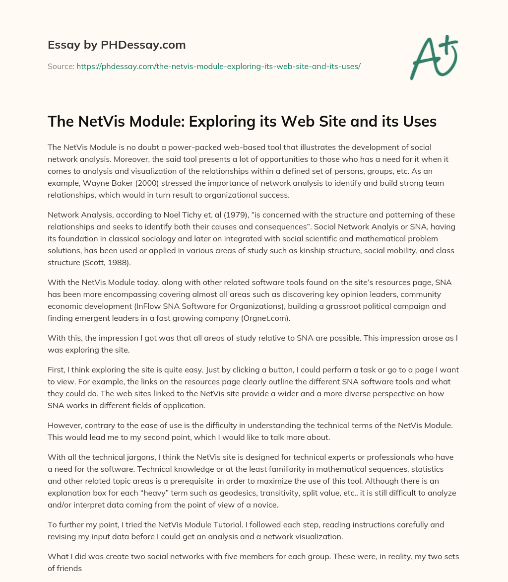 The NetVis Module: Exploring its Web Site and its Uses essay