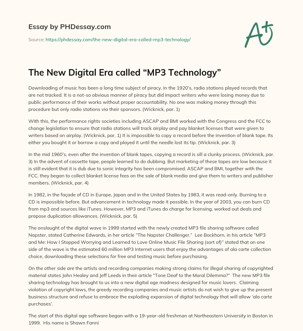 The New Digital Era called “MP3 Technology” essay