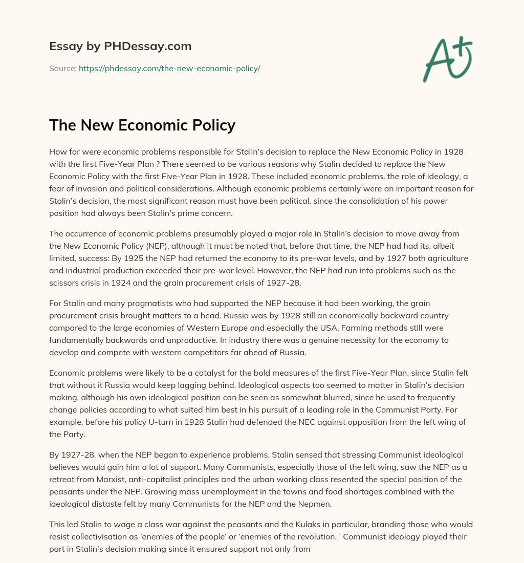The New Economic Policy essay