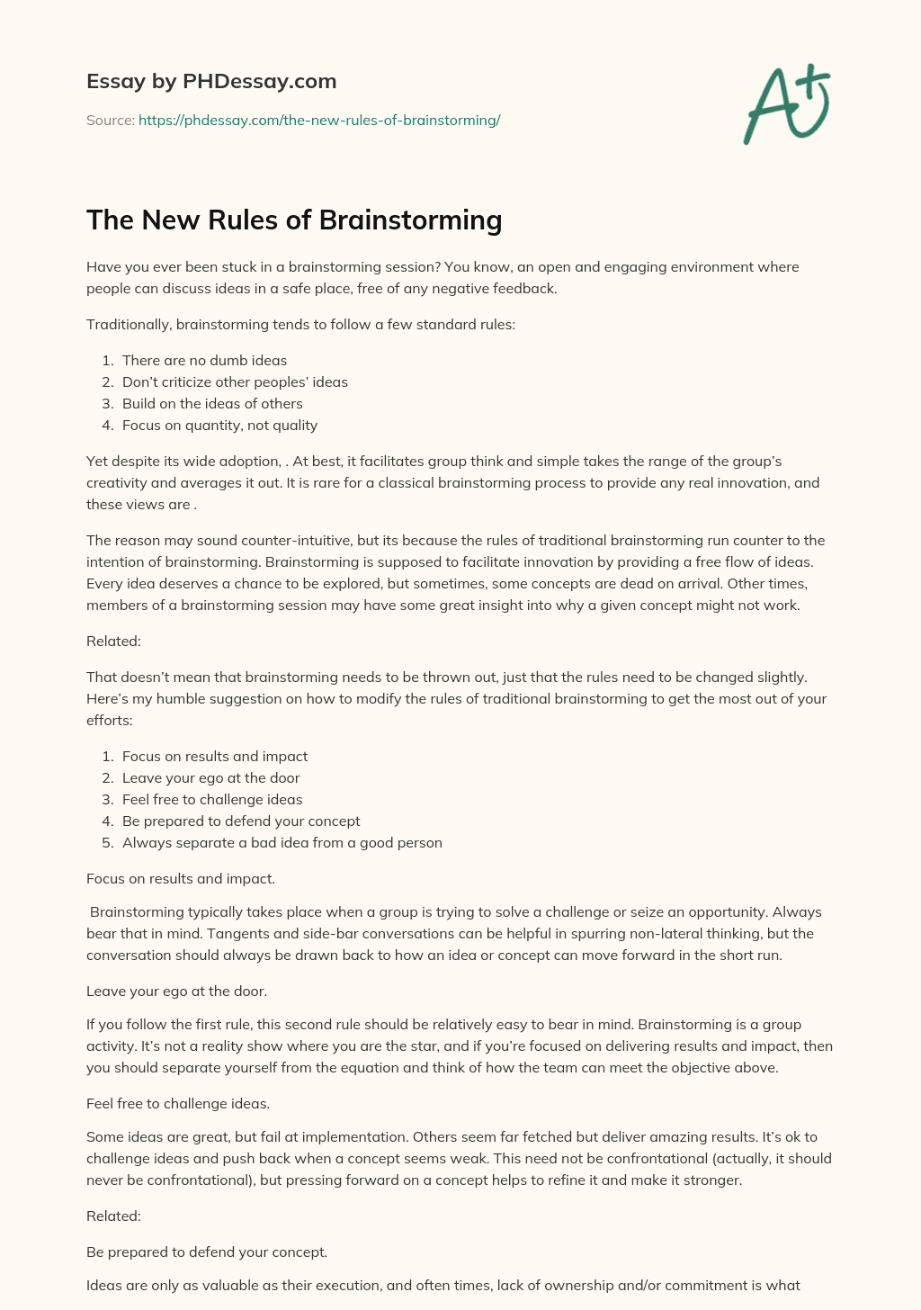 The New Rules of Brainstorming essay