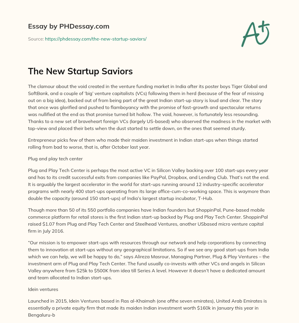 The New Startup Saviors essay