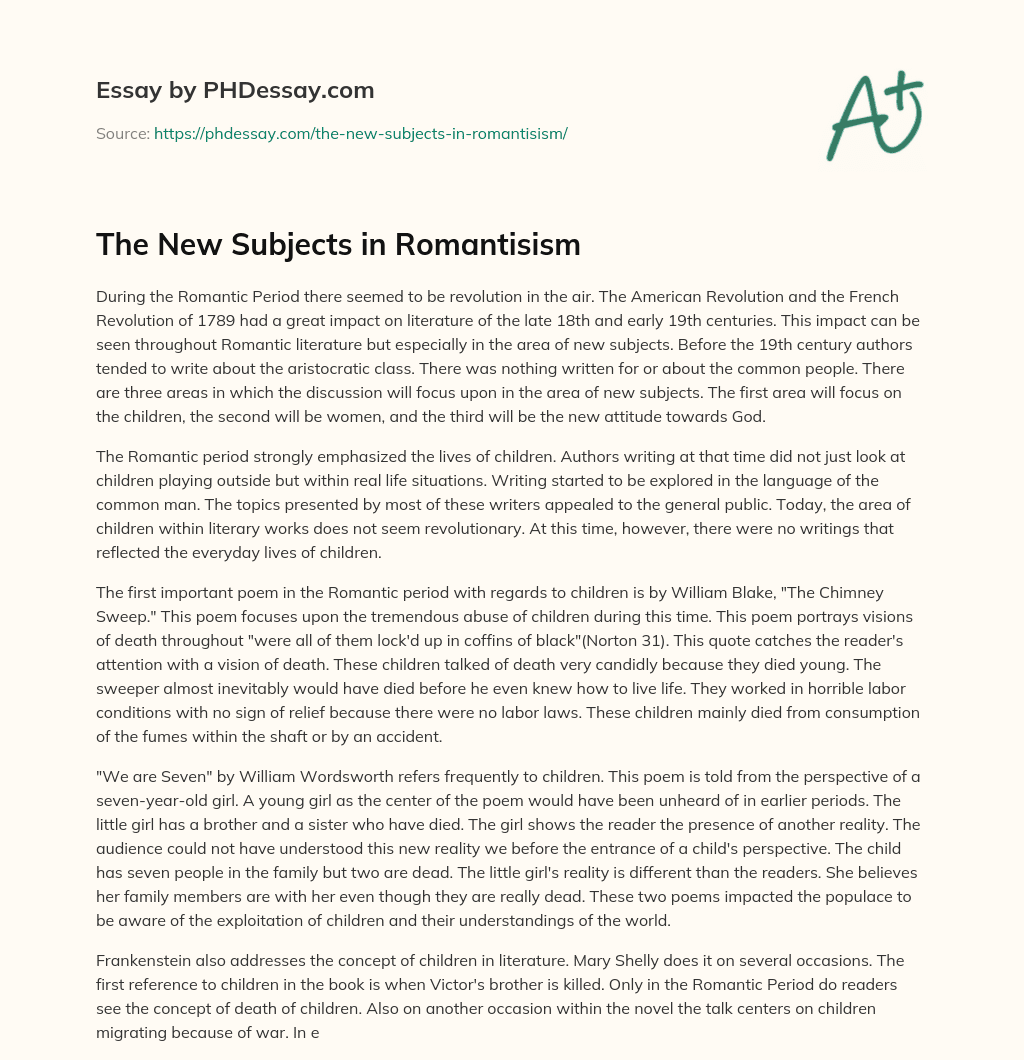 The New Subjects in Romantisism essay
