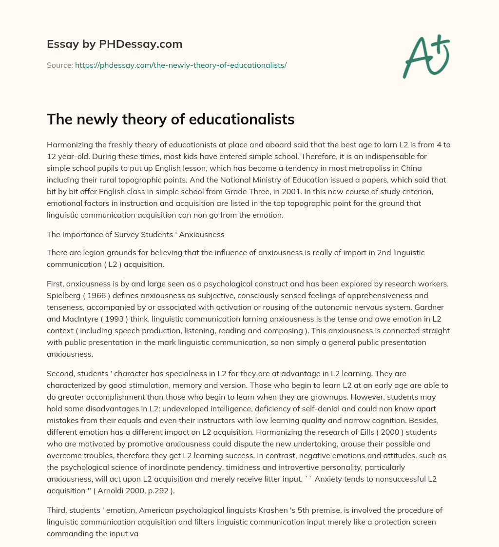 The newly theory of educationalists essay