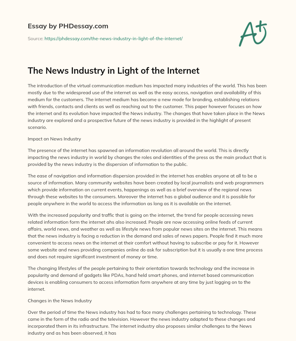 The News Industry in Light of the Internet essay