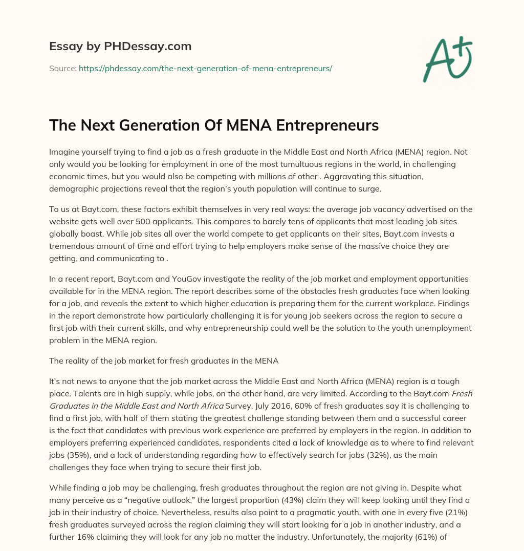 The Next Generation Of MENA Entrepreneurs essay
