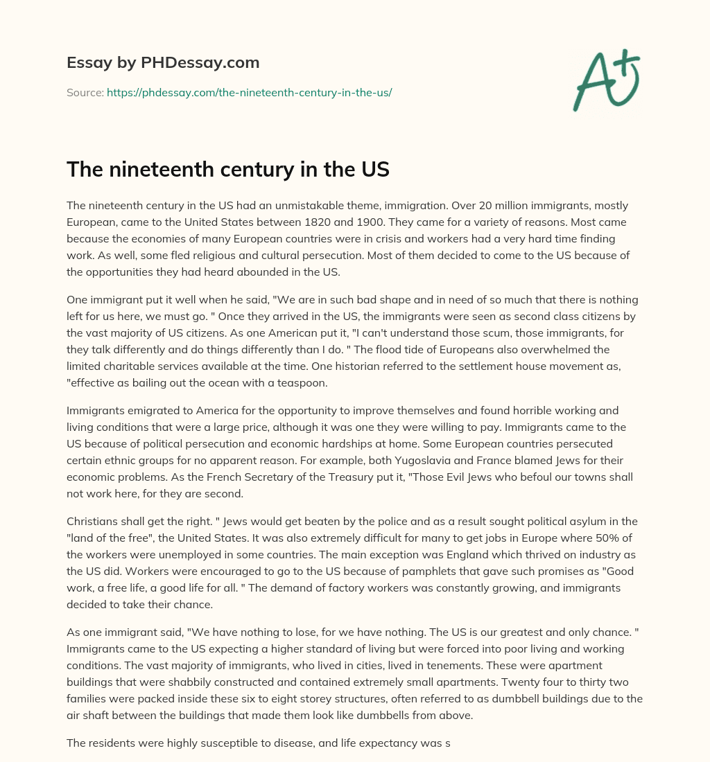 The nineteenth century in the US essay
