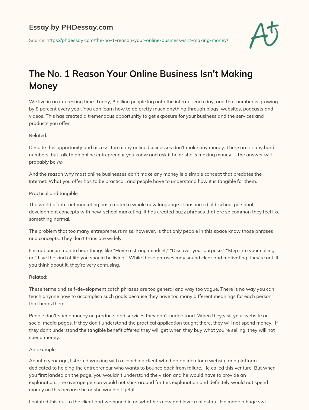 The No. 1 Reason Your Online Business Isn’t Making Money essay