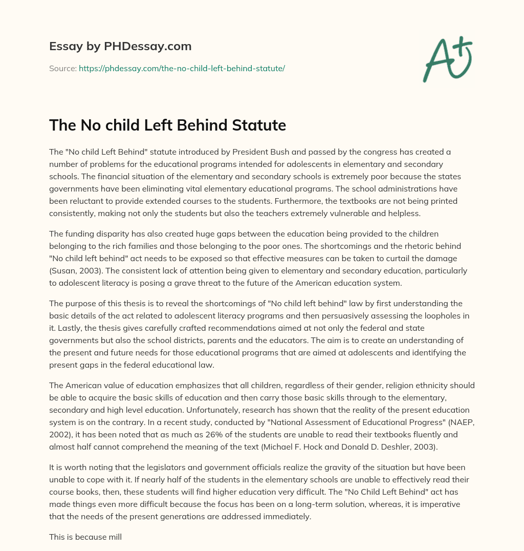 The No child Left Behind Statute essay