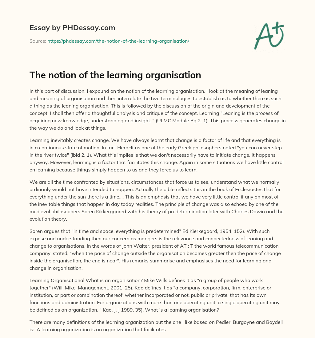The notion of the learning organisation essay