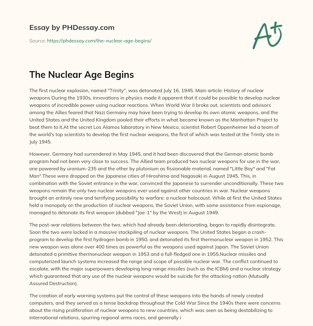 The Nuclear Age Begins essay