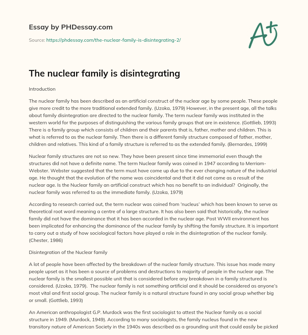 The nuclear family is disintegrating essay