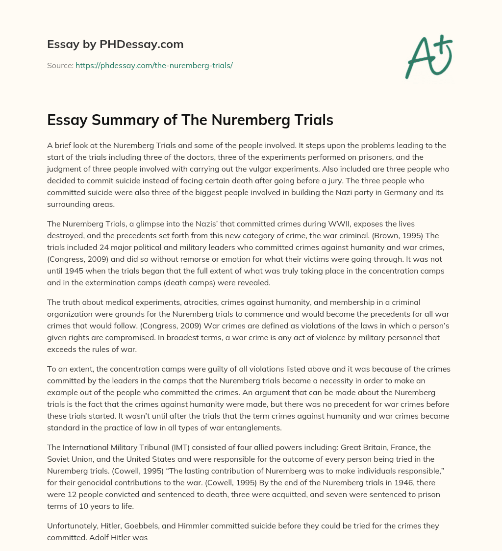 Essay Summary of The Nuremberg Trials essay
