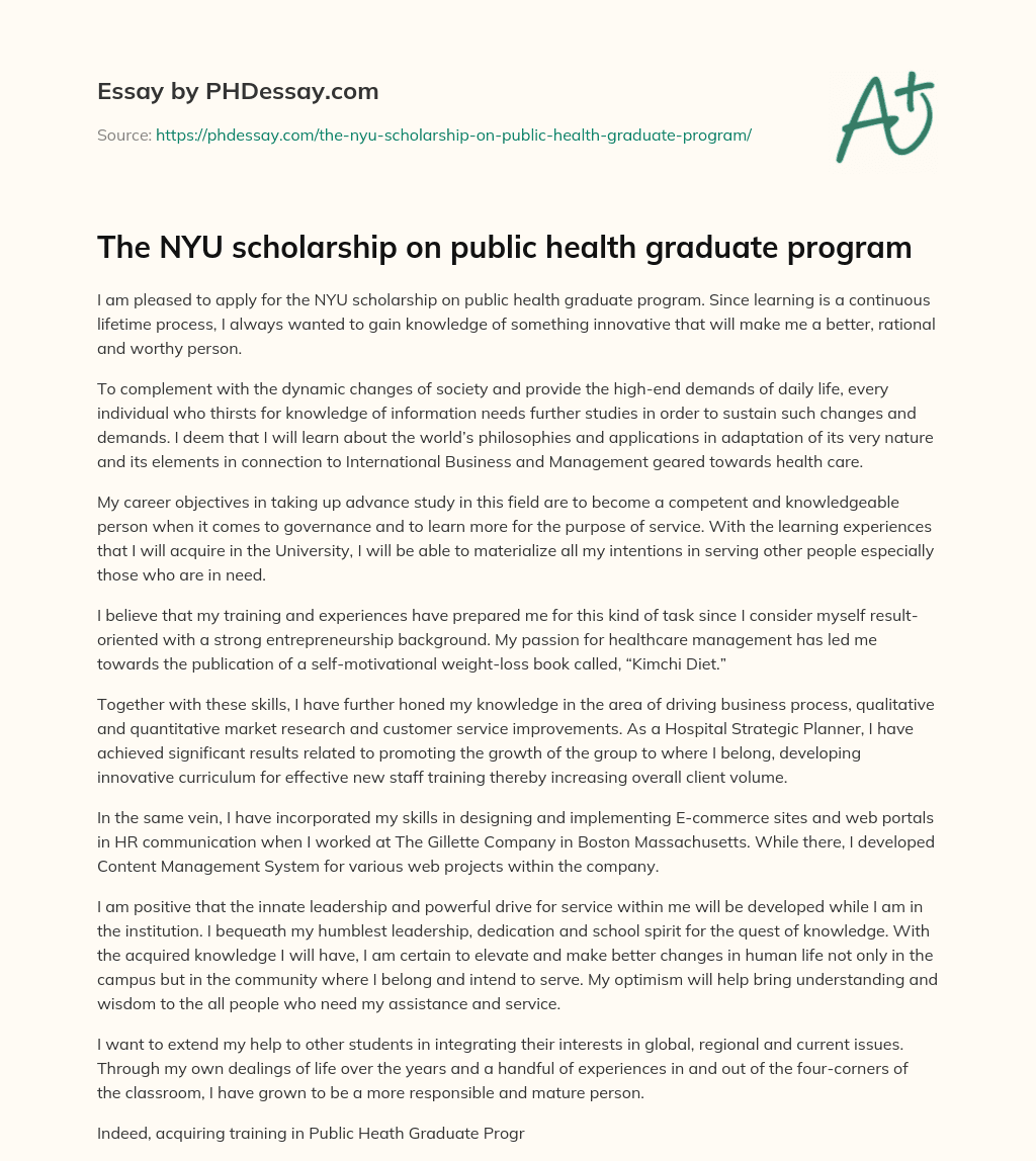 The NYU scholarship on public health graduate program essay