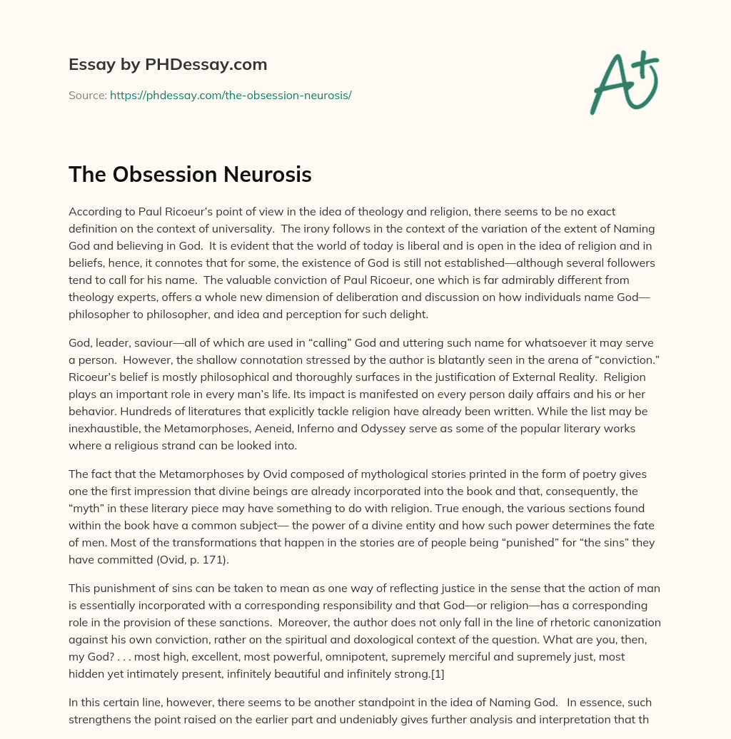 The Obsession Neurosis essay