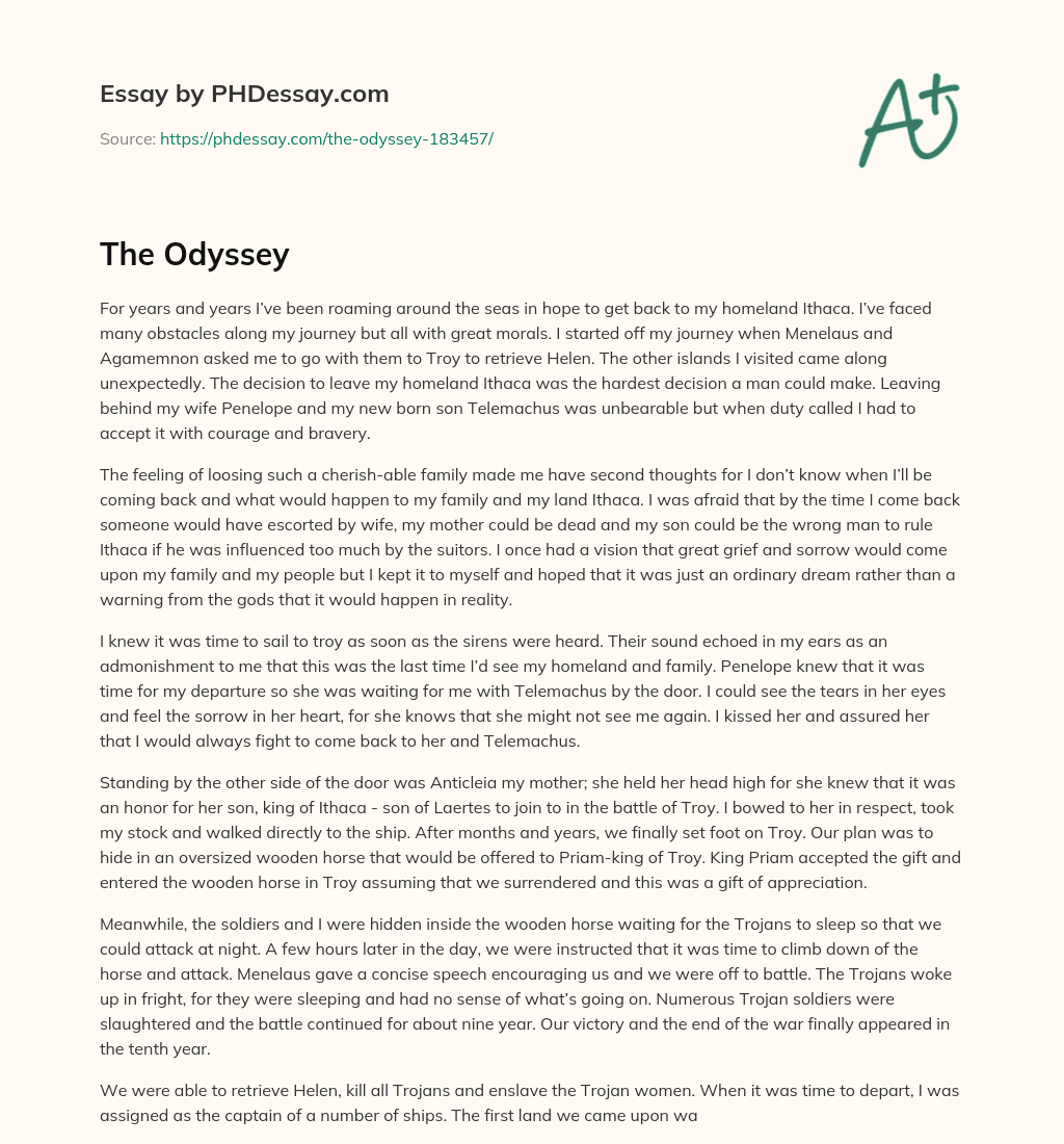 The Journey of Odysseus: Leaving Ithaca and Facing Obstacles essay