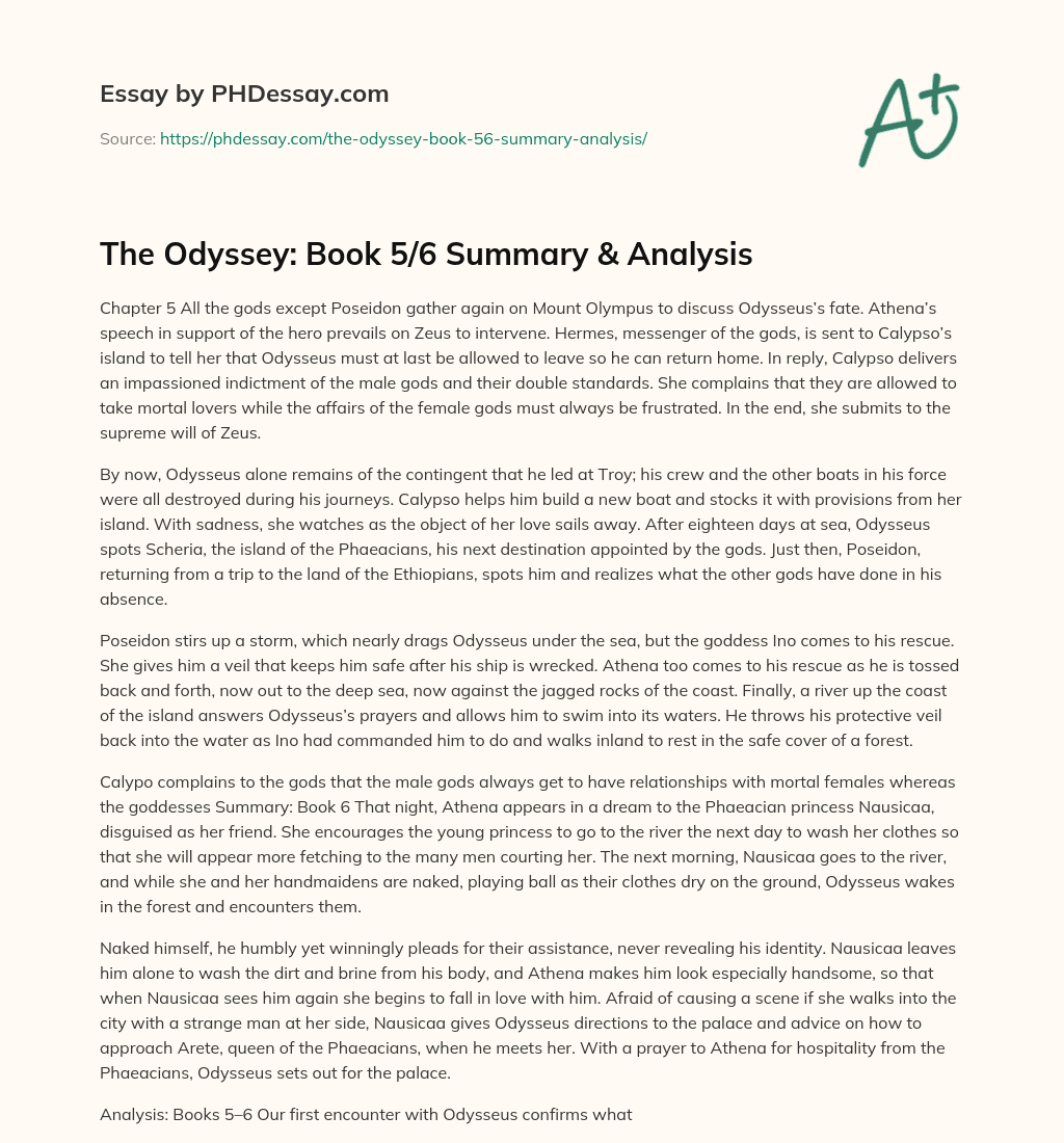 The Odyssey: Book 5/6 Summary & Analysis essay