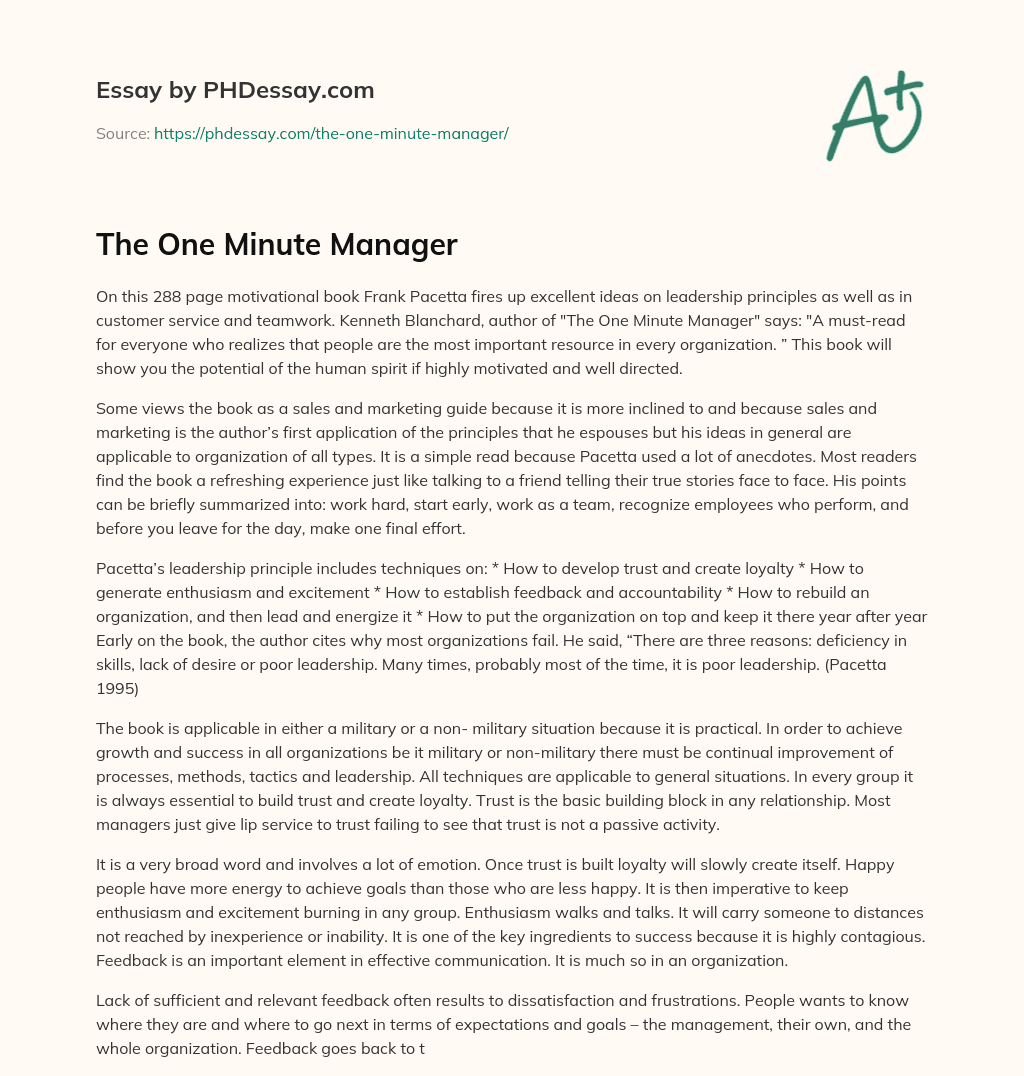 The One Minute Manager essay