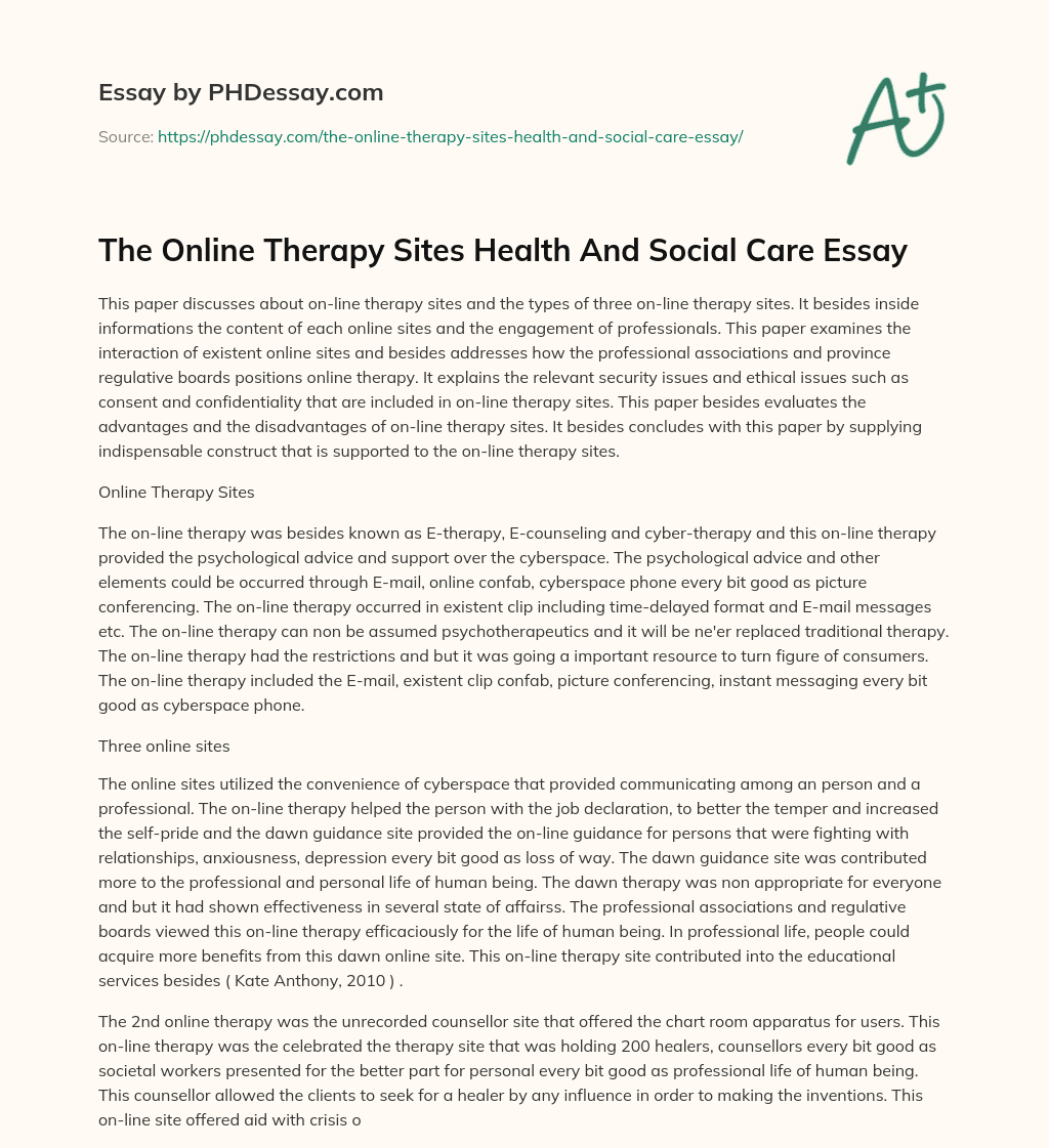 The Online Therapy Sites Health And Social Care Essay essay
