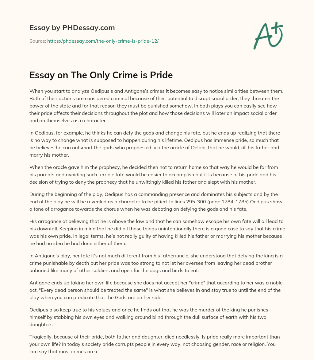 Essay on The Only Crime is Pride essay