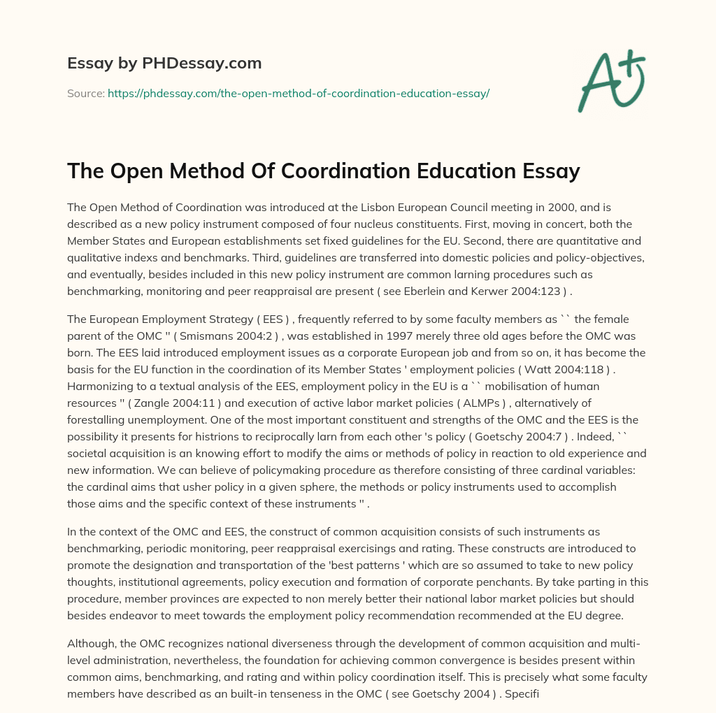 The Open Method Of Coordination Education Essay essay