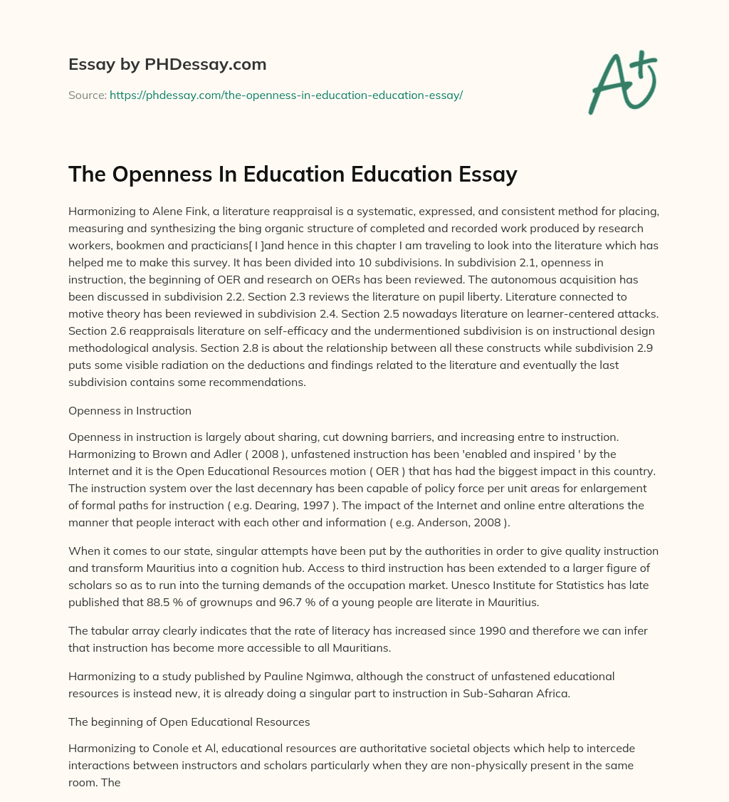 The Openness In Education Education Essay essay