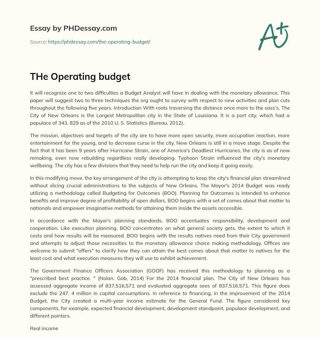 THe Operating budget essay