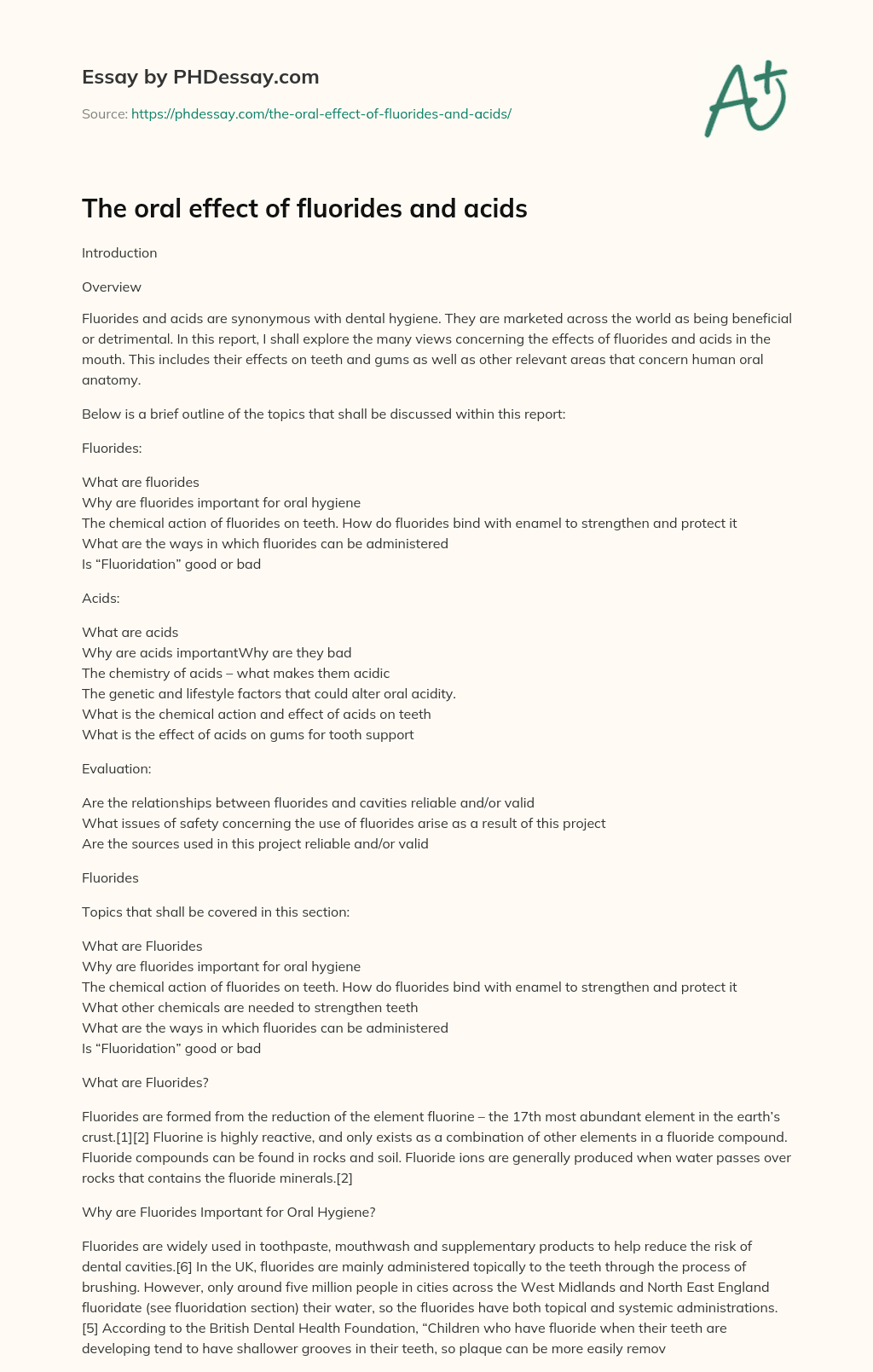 The oral effect of fluorides and acids essay
