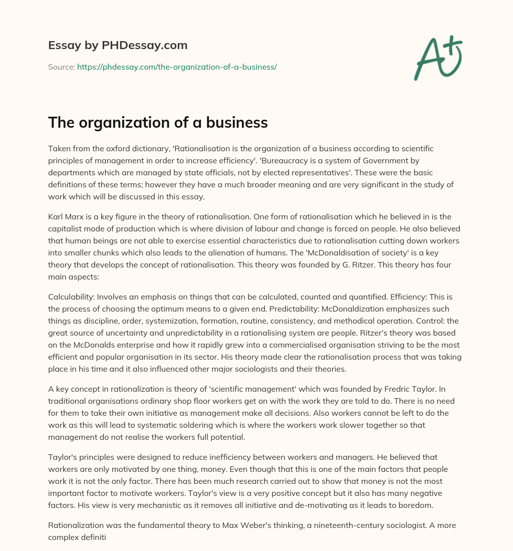The organization of a business essay