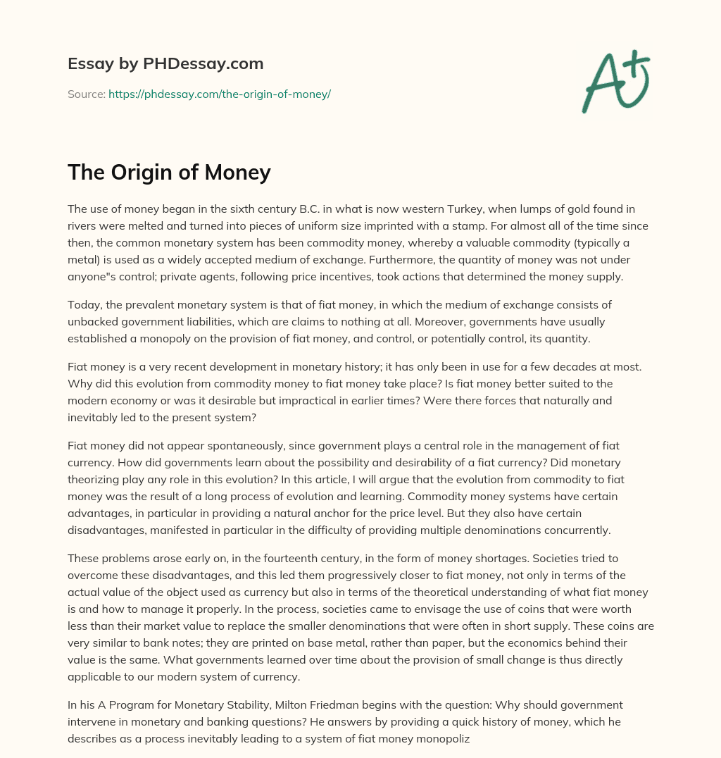 essay on the history of money
