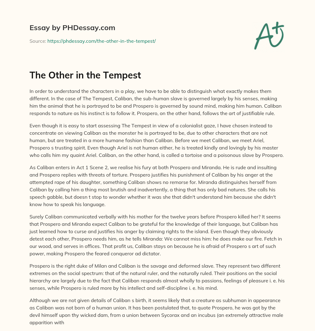 The Other in the Tempest essay