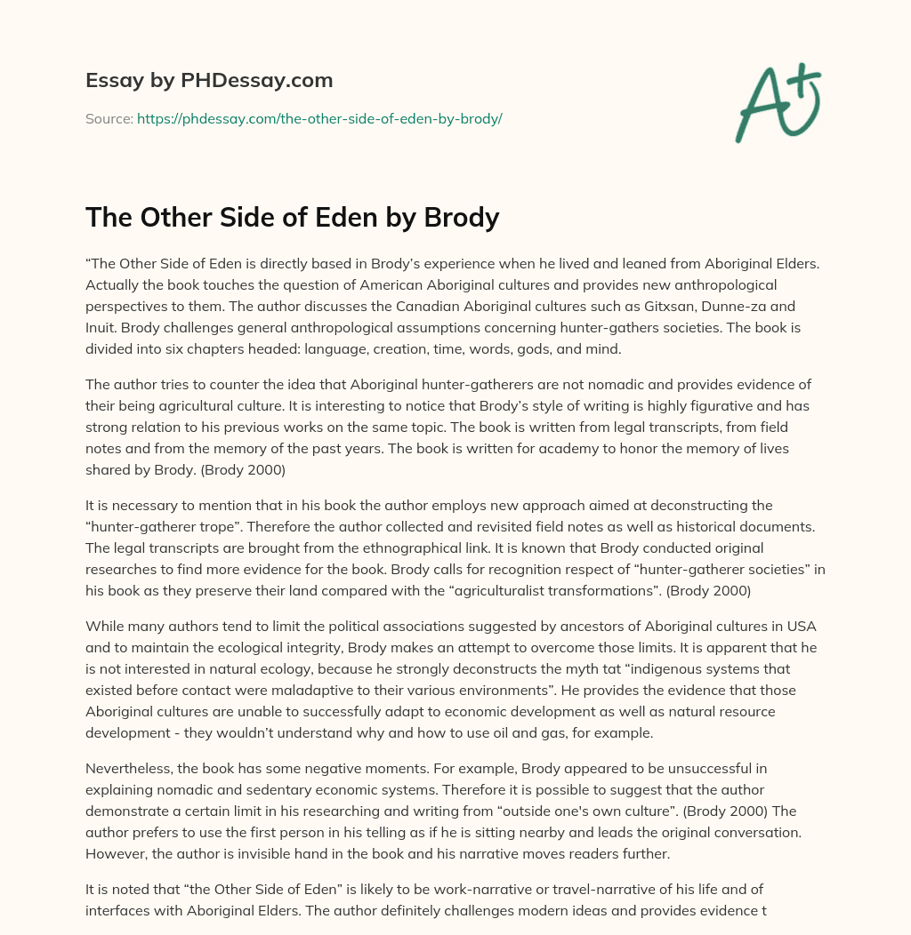 The Other Side of Eden by Brody essay