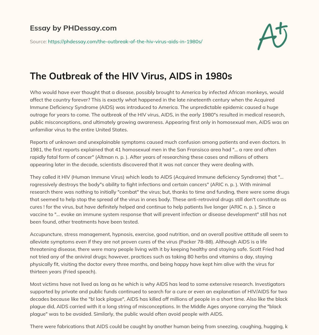 The Outbreak of the HIV Virus, AIDS in 1980s essay
