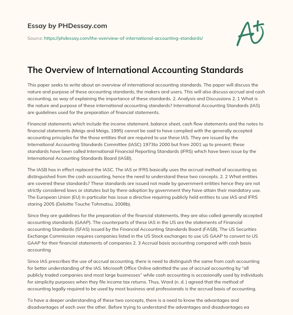 The Overview of International Accounting Standards essay